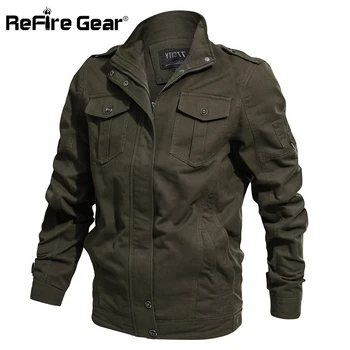 

ReFire Gear Autumn Air Force Army Military Jacket Men Tactical Pilot Cotton Bomber Jackets Casual Pockets Cargo Motorcycle Coat