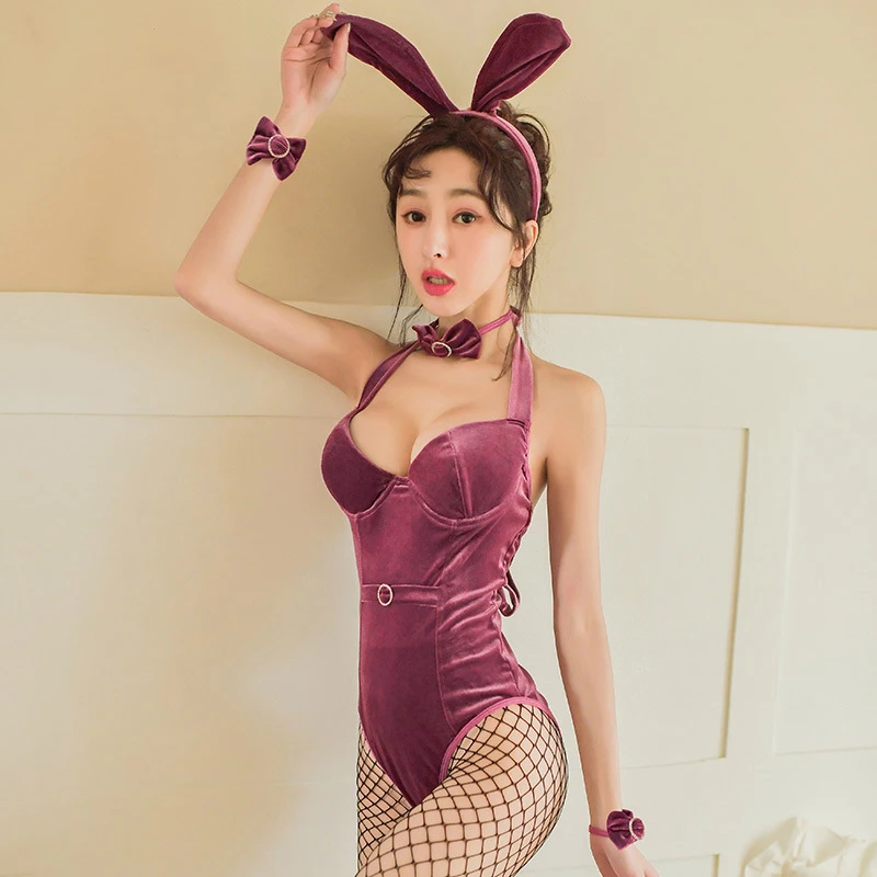 

Sexy Retro Velvet Bunny Anime Costumes Open Crotch Bodysuit Uniform Role Playing Rabbit Girl's Halloween Cosplay Leotard