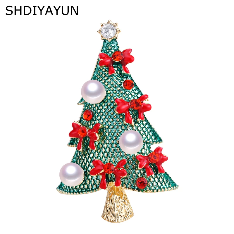 

SHDIYAYUN 2019 New Pearl Brooch Christmas Tree Brooch For Women Gold Brooch Pins Natural Freshwater Pearl Jewelry Decoration
