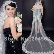 Один Слои Дешевые свадебная фата невесты без гребня кружево фаты и Свадебные вуали 3 М Длинные