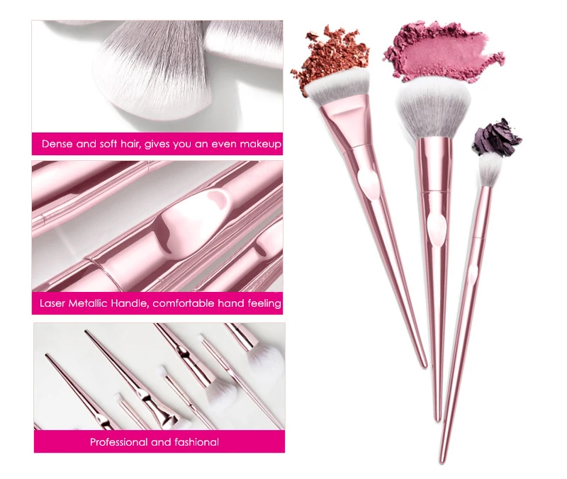 Pincel de Maquiagem Conjunto com o Bolsa de pó Marca Laser Rosa Blush Sombra Blending Highlighter Maquiagem Lápis Cosméticos Ferramenta Wnw 10pcs 7 Cheap Aplicador de sombra