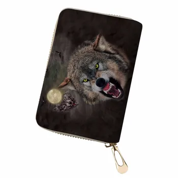 

Noisydesigns Slim Wallet 3D portable Passport Cover ID CardHolder Terror of the Wolf moon night Print Business cards Pouch Bag