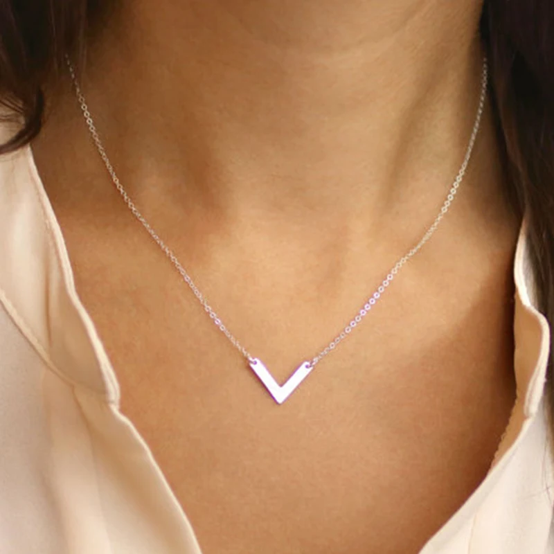 Silver Small V letter Charm Wedding Women Jewelry Simple Everyday