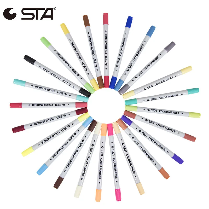 

STA 12/24/36/48/60 Color Marker Pens Hand Painted Dual Tip Pen Stationery Set Double Head Colored Pen For School Art Supplies