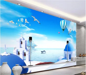 

Custom mural photo 3d wallpaper Aegean sea castle church balloons room decor painting 3d wall murals wallpaper for wall 3 d