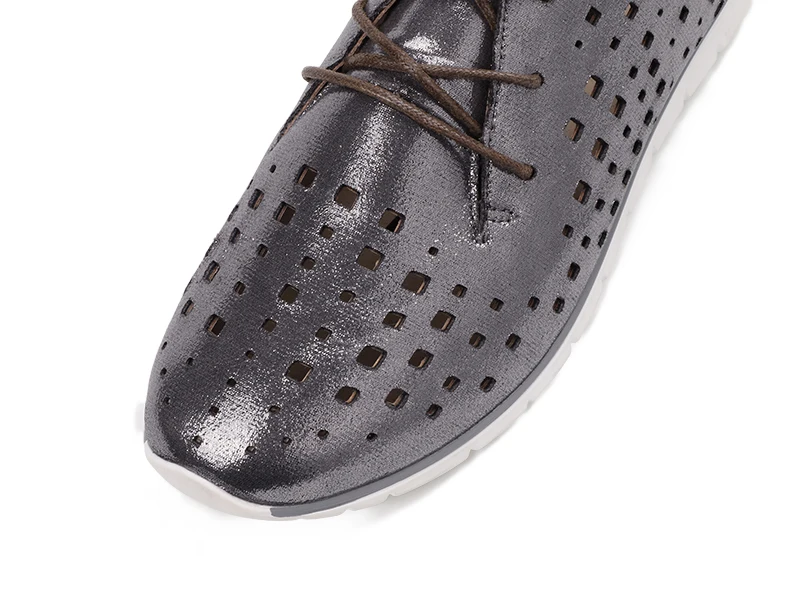 AIMEIGAO New Autumn Spring Soft Leather Women Flats Shoes Lace Up Breathable Shoes Hollow Out Casual Women Flat Soft Shoes