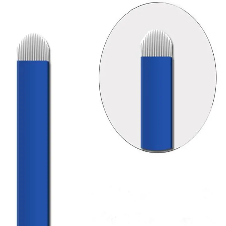 

50PCS 18 Pins Permanent Makeup Eyebrow Tattoo Bevel Blade Microblading Needles For 3D Embroidery Manual Tatoo Pen Machine Blue