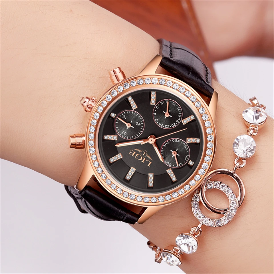 

LIGE Women Watches Luxury Brand Girl Quartz Watch Casual Leather Ladies Dress Watches Women Waterproof Sport Clock Montre Femme