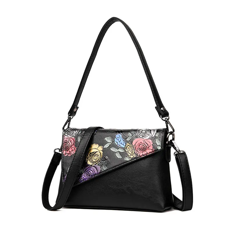 

National Style Women Handbag Flower Designer Bag Leather Shoulder Bags Shell Style Exquisite Print Floral Ladies Crossbody Bags
