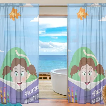 

Sheer Door Curtain Panels W55x L78 Inch/55x L84 Inch,Cartoon Girl Reading Polyester Window Curtains Voile Sheers 2 Panels Set