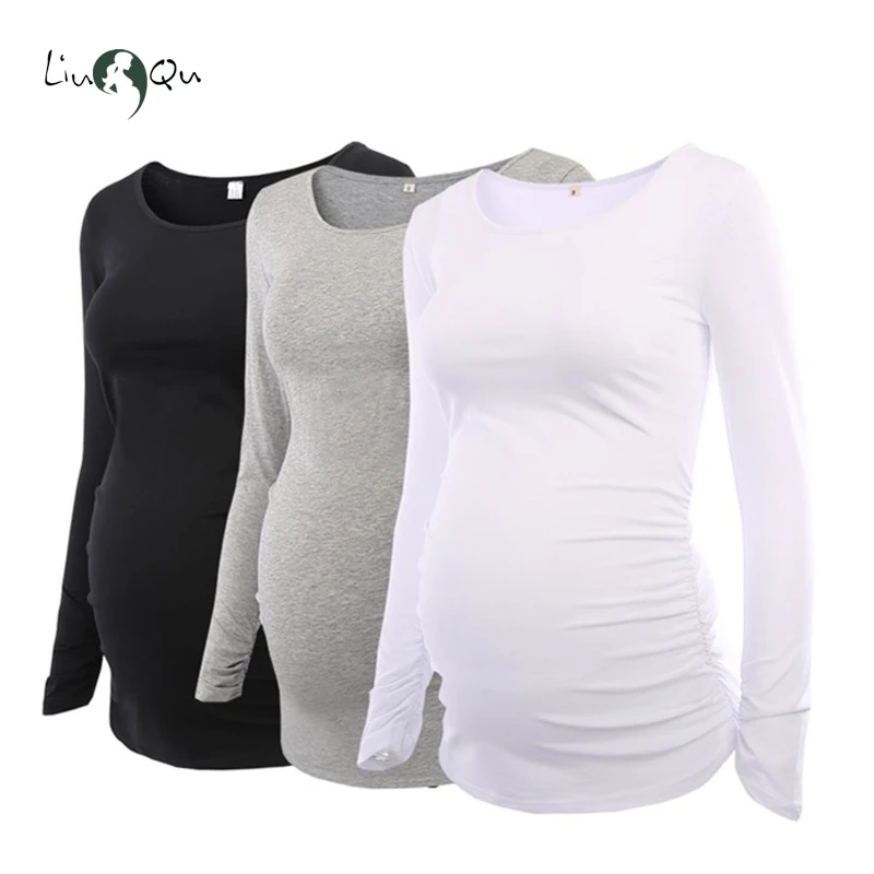 

Pack of 3pcs Side Ruched Maternity Clothes Pregnant Top Scoopneck Long Sleeve Blouse T Shirt Ropa Mujer Plus Size Women Clothing