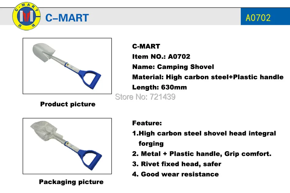 Сад Spade C-MART 25 дюймов Кемпинг Scoop Многофункциональный Открытый выживания Снег Восхождение инструменты пластиковая ручка лопаты A0702