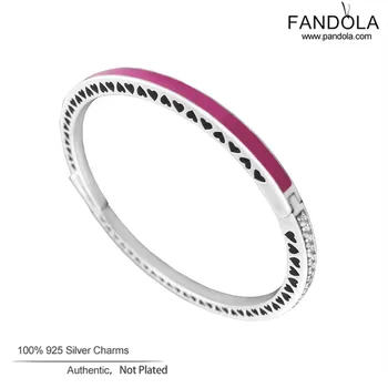 

Radiant Hearts of Brand Bangles 925 Sterling Silver Orchid Enamel & Clear CZ Bracelets Bangles for Women Men Jewelry