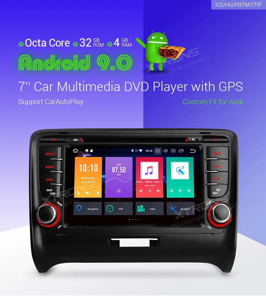 Top XTRONS 2 Din 7" Android 9.0 Octa Core GPS Navigation Radio Car DVD Player for Audi TT MK2 8J 2006 2007 2008 2009 2010 2011 2012 0