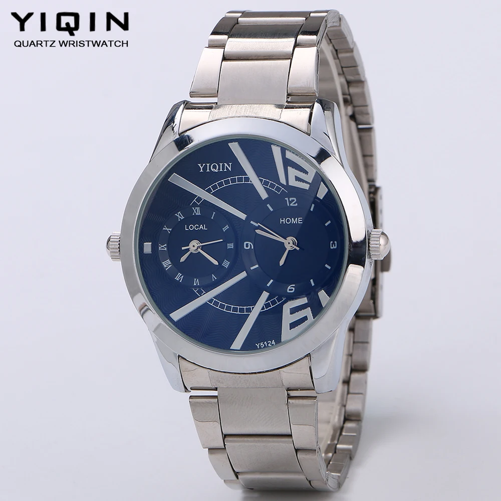 YIQIN Men tide dual time zone watches quartz watch stainless steel