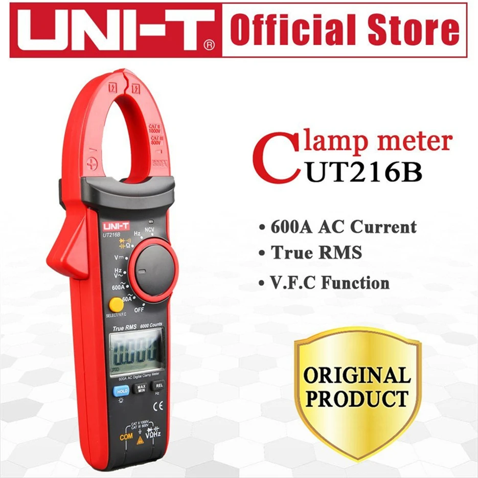 

UNI-T UT216B True RMS Digital Clamp Meters Auto Range NCV V.F.C Diode LCD Backlight 6000 Display Count