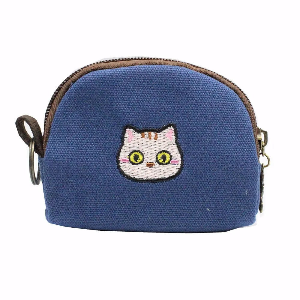 Denim blue cotton coin purse with elephant design