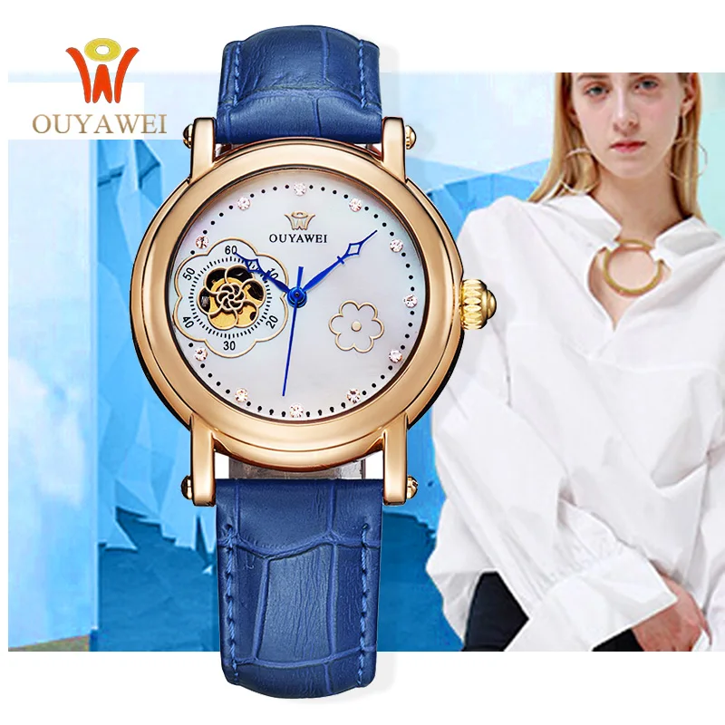 Beste Vrouwen Horloges OUYAWEI Brand Skeleton Mechanische Horloges Dames Mode Flowwe Kristal Jurk Horloge Klokken Relogio Femininos
