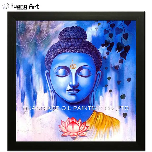 New Hand Painted Modern Blue Buddha And Lotus Oil Painting Wall Blue Buddha And Lotus Oil Painting