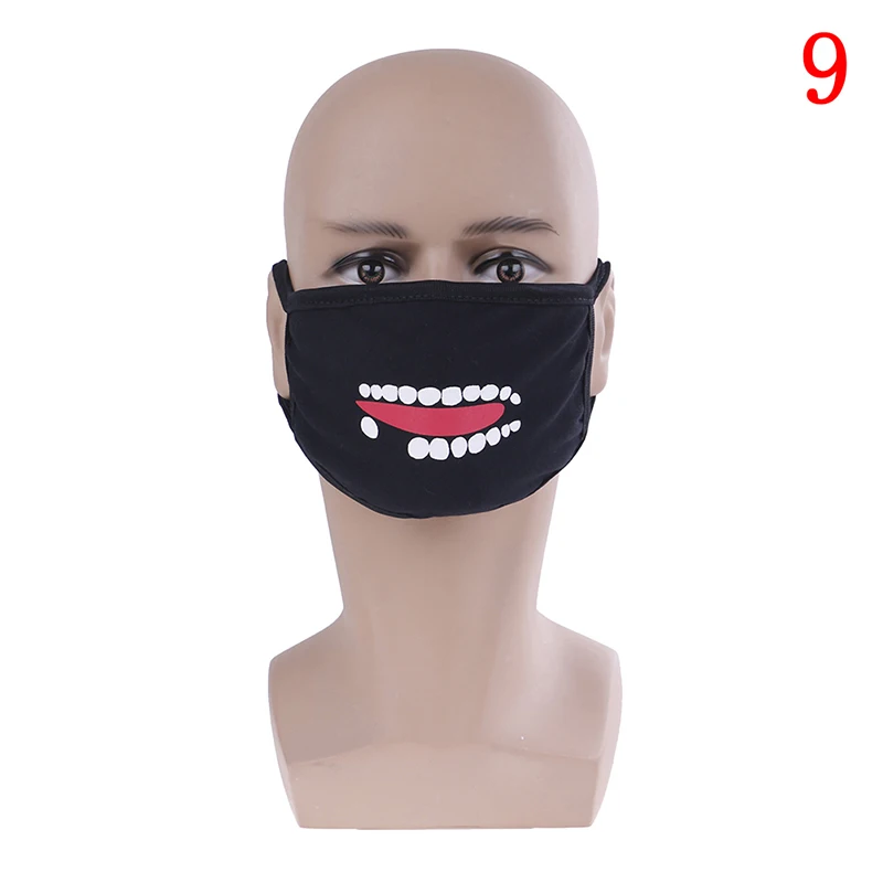 1 шт., черные унисекс Мультяшные маски, черная хлопковая полумаска для лица, Смешные зубы, буквы, рот, аниме, хлопковая Пылезащитная маска для лица