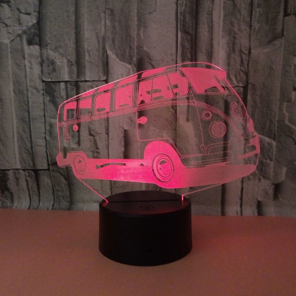 7 видов цветов 3d визуальная иллюзия Лампа туристический автобус LED 3D ночник