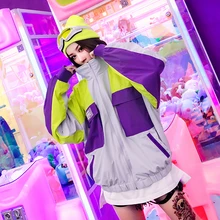 Осень цветной большой карман повседневное пальто сзади Письмо Свободные молния студент Улица прилив куртки пальто для будущих мам