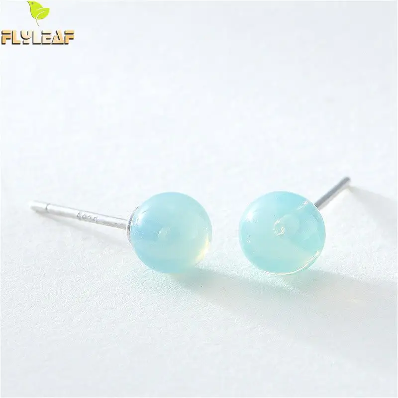 

Flyleaf 100% 925 Sterling Silver Round Natural Light Green Stone Stud Earrings For Women Fashion Party Jewelry