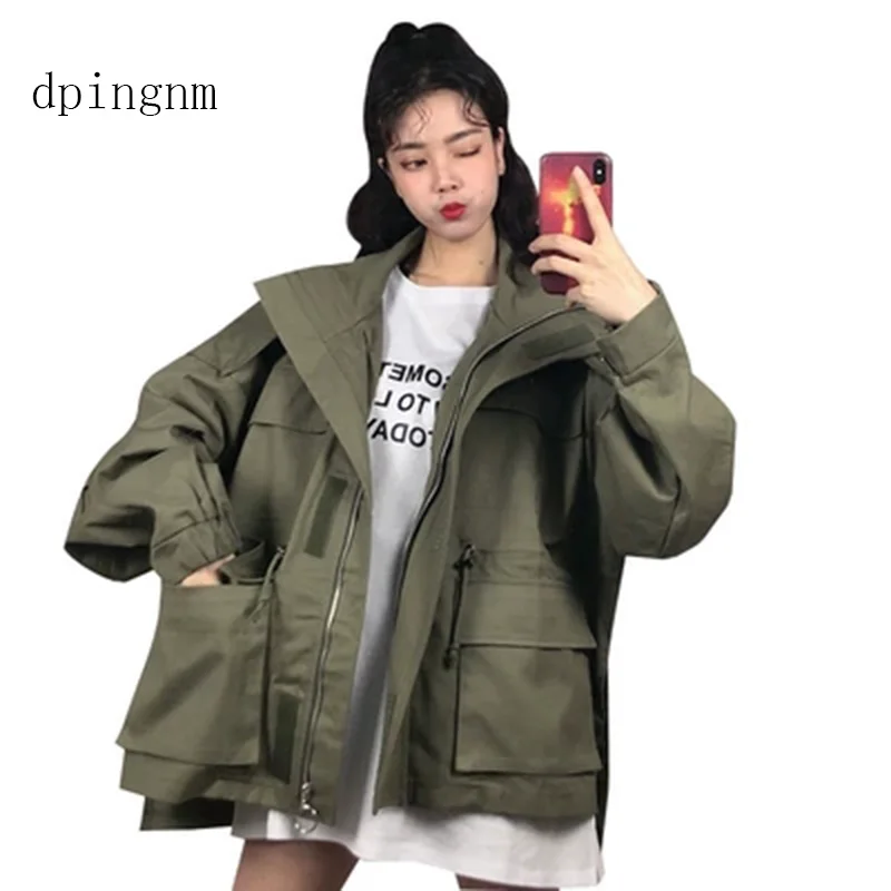 

New 2019 Winter Woman Coat Ladies Long Sleeve Hooded Casual Windbreaker Female Adjustable Loose Waist Jacket Coat