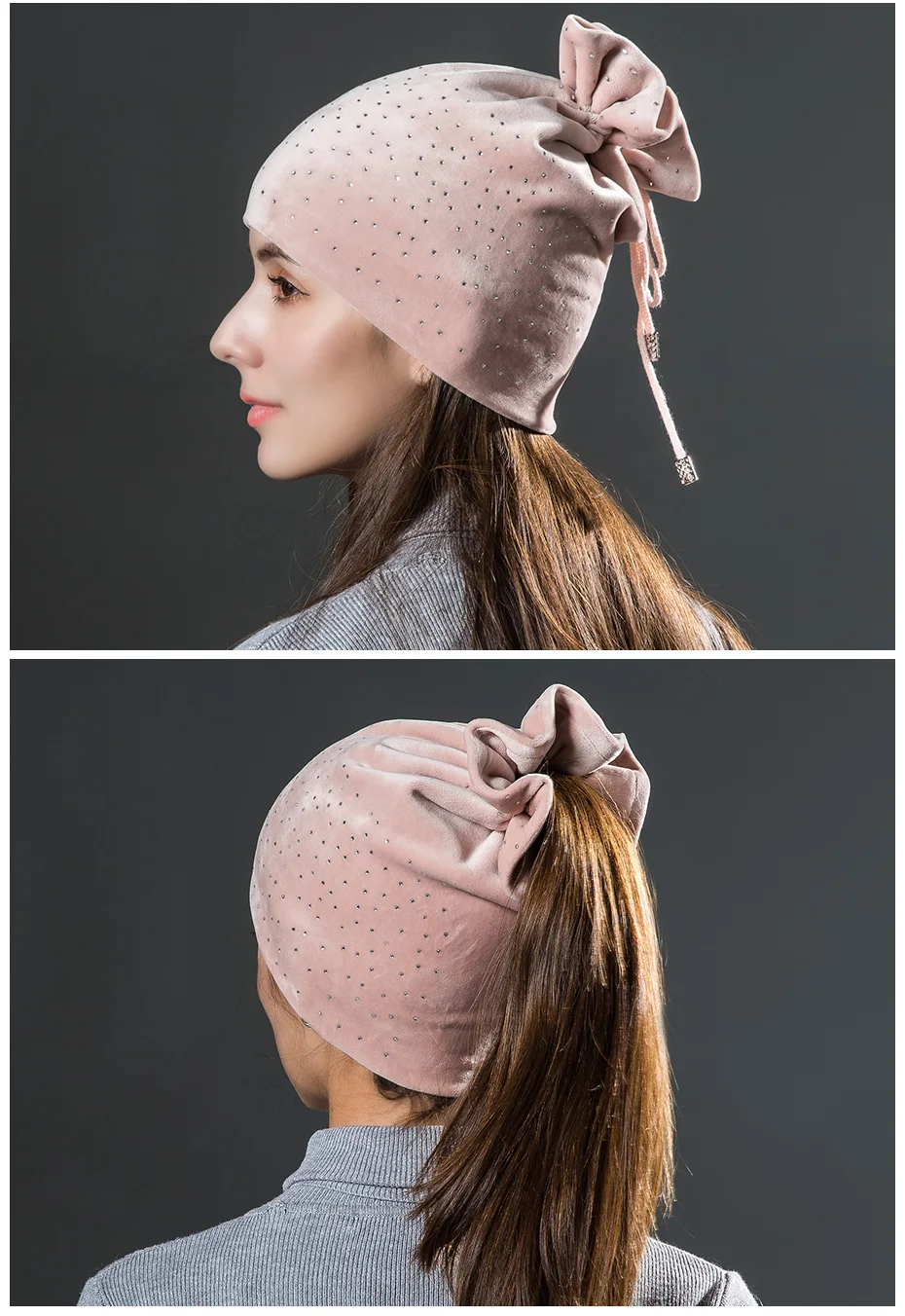 Подошва толпы Мода 2017 г. женские Стразы бархатные теплые шапки зимние набор головы шапки в виде капюшонов Женская фланелевая шапка для
