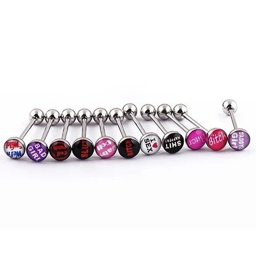 10 шт. модные панк ночной клуб слова уха штанга для языка кольца шпильки пирсинг украшения серьги из нержавеющей стали