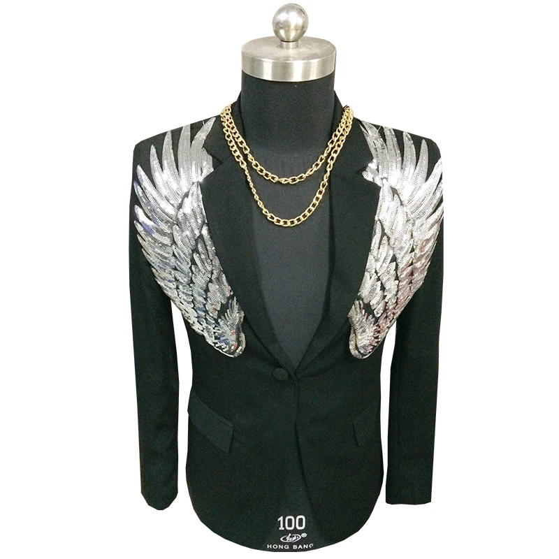 Для мужчин блесток Blazer крыло блесток пиджак Slim Fit пиджак Для мужчин Blazer Sequin Homme цвета: золотистый, серебристый этап DJ Stagewear