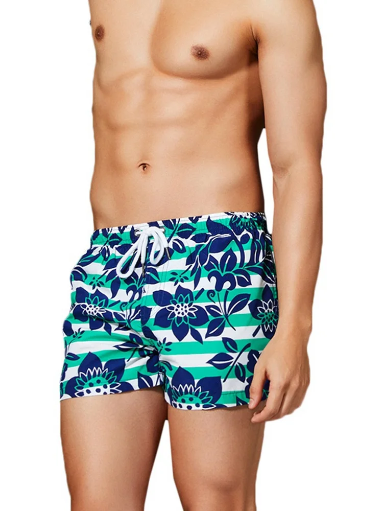 

Summer Floral Striped Sexy Men's Sports Beach Shorts Drawstring High Quality Quick Drying Board Shorts for Men 2019 New Arrivals