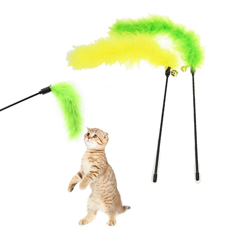 

Popular Fashion 1Pc Random Colors Turkey Feather Interactive Stick Pet Cat Kitten Catcher Toy Fun Play