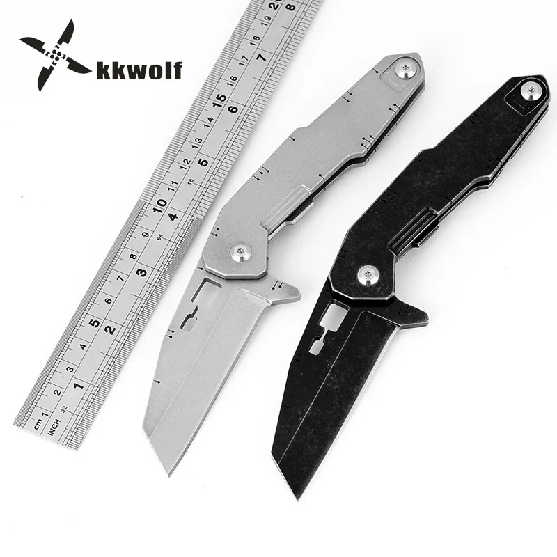 

KKWOLF HighQuality CNC System Folding Knife D2 Steel Outdoor Tactical Survival Pocket Hunting Knife EDC Stone Wash Fighting Tool