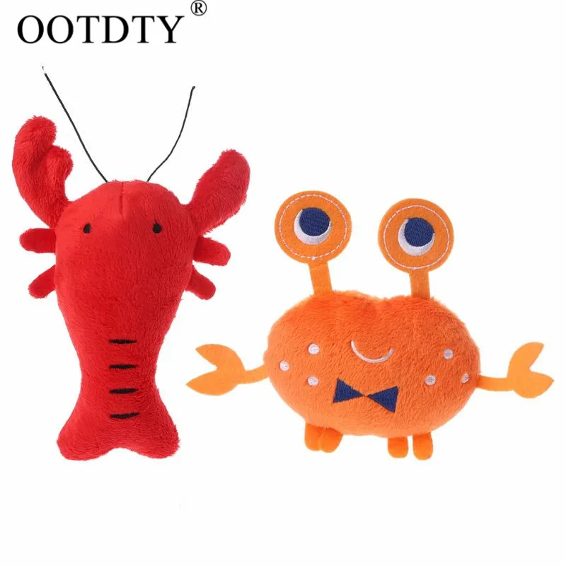 OOTDTY Soft Plush Dog Toys Cartoon Lobster Crab Dog Squeaky Toys