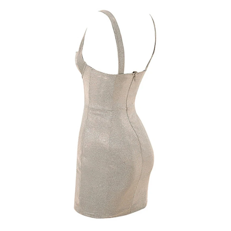 Ремень серебро знаменитостей ночной клуб одежда мини сексуальное облегающее Бандажное платье