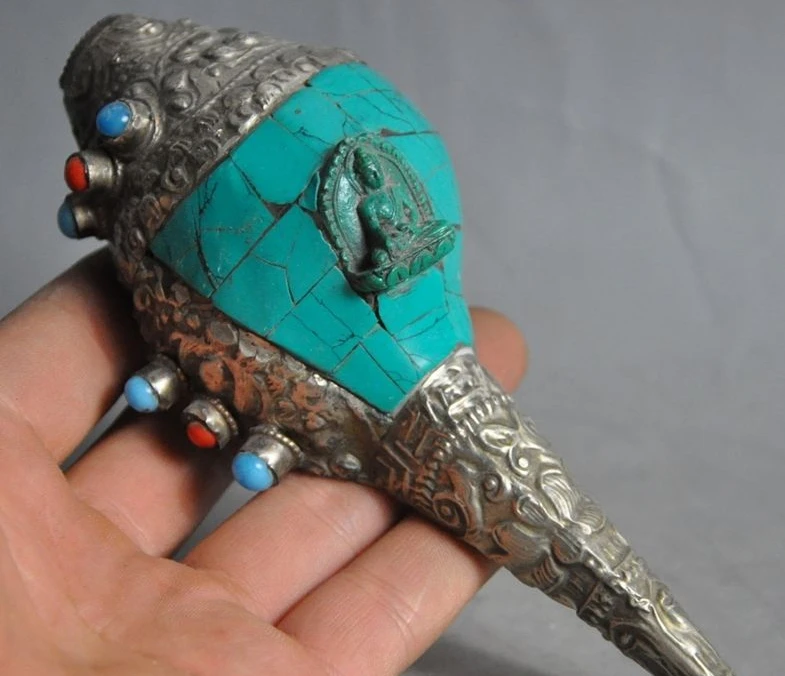 

tibetan tibet silver Inlay Turquoise Shell Seashells Sakyamuni buddha Conch