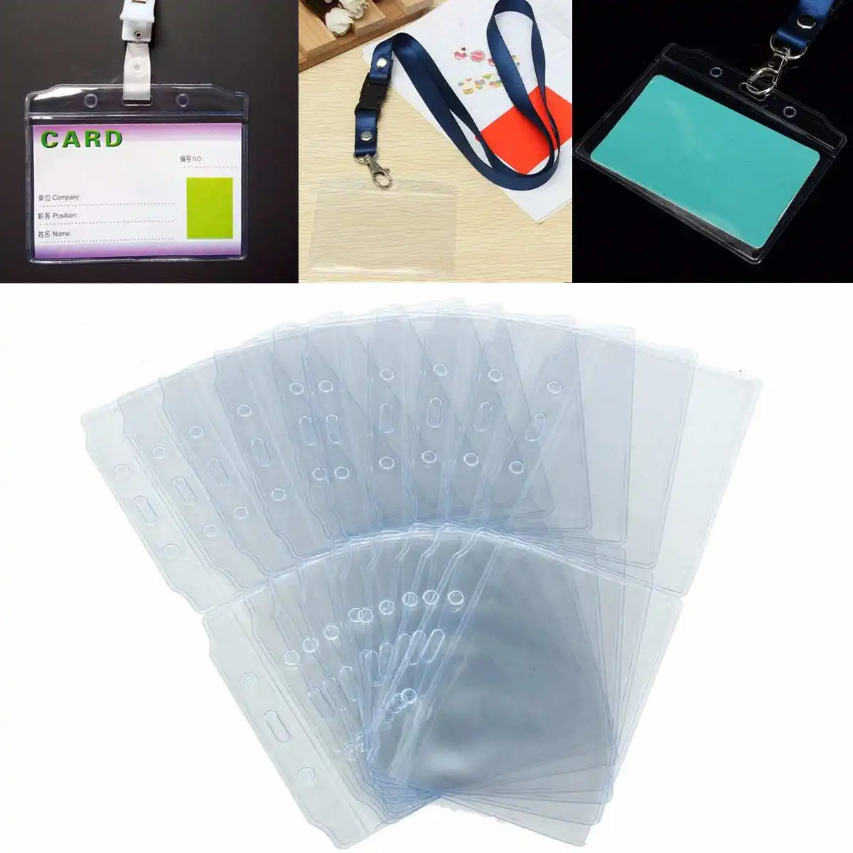 

20PCS PVC Plastic Clear Pockets Wallet ID Card Pass Badge Holder Horizontal Ticket Pouch student Card Case For School Office