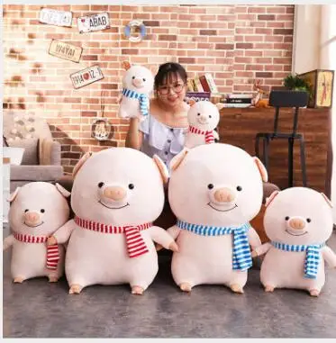 

WYZHY New Year Gift Pig Mascot Striped Scarf Pig Doll Plush Toy Pillow to send friends and children 30cm