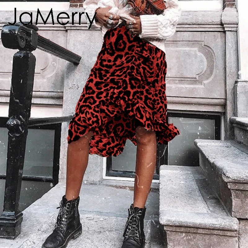 JaMerry пикантные оборками леопардовый mid удлиненная юбка шифон для женщин