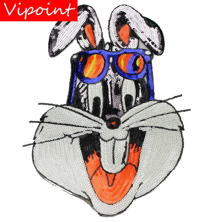 

embroidery Sequins big rabbits patches for jackets,sequins cartoon badges for jeans,applique for coat, A548