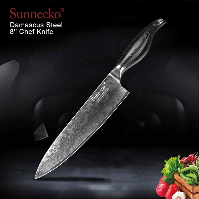 

SUNNECKO 8 inch Chef Knife Japanese VG10 Damascus Steel Blade Kitchen Knives Pakka Wood Handle Sharp Meat Cutter Chef Knives