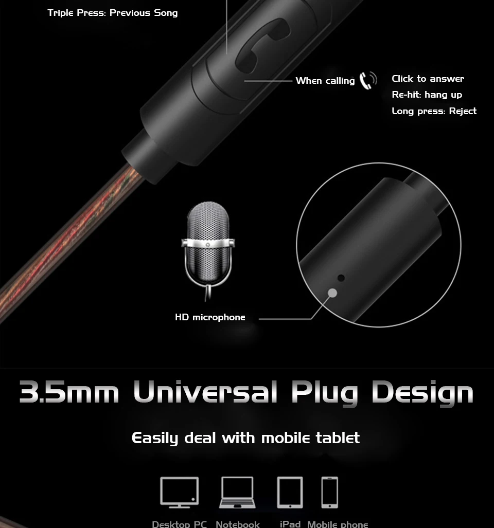 Earphones Dual Driver With Microphone Hifi Headset Stereo Bass Sport Headphone Wired Earphone For Phone Stereo Mic For iPhone  (22)