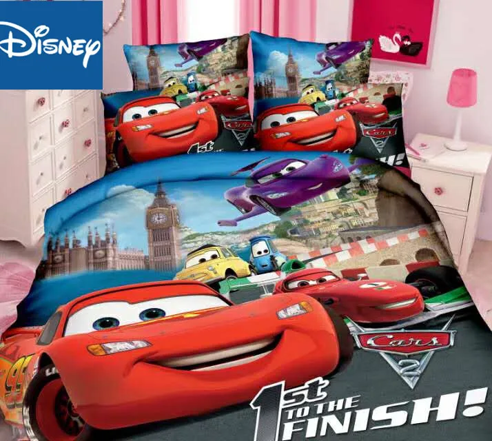Disney Mcqueen Car Bedding Set Blue Color Speed Duvet Cover Fitted