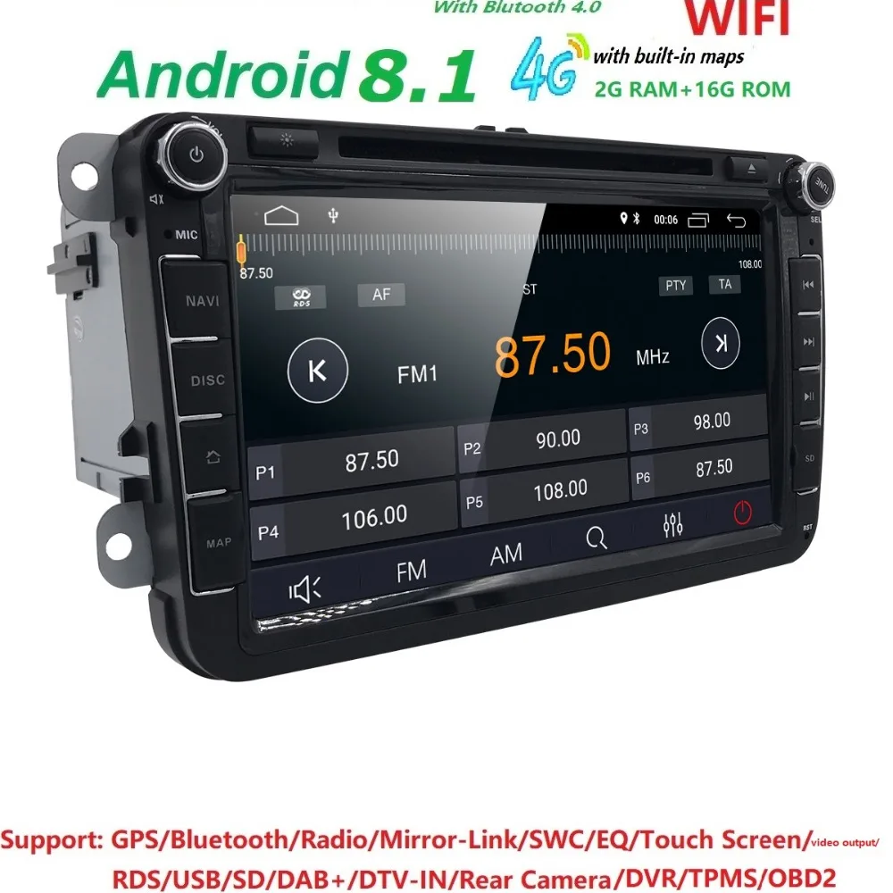 

DVR DAB 8''1024*600 2 Din Android 9.0 Car Audio DVD Player GPS For GOLF 6 Polo BoraJETTA B6 PASSAT Tiguan SKODA OCTAVIA 4G/WIFI