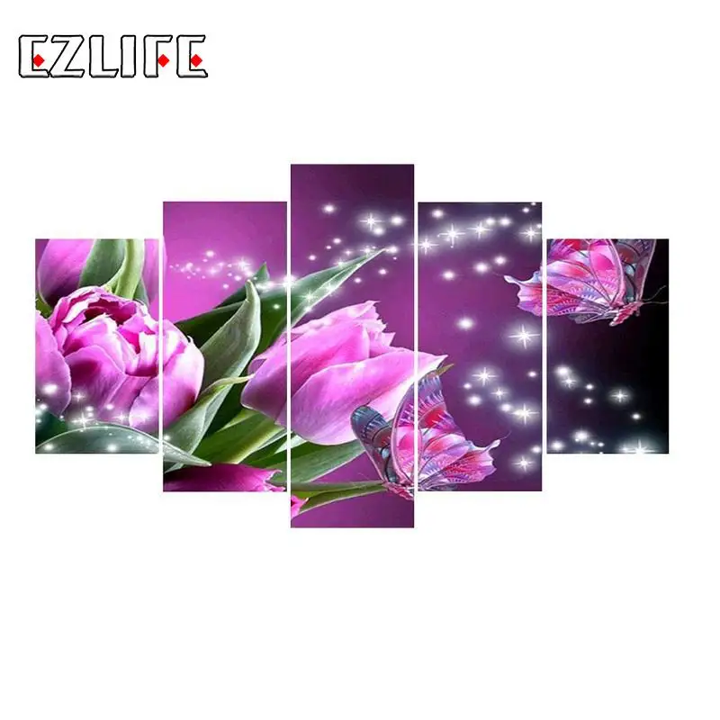 

5D Full Five Diamond Painting Diamond Mosaic Picture Of Rhinestone Diamond Embroidery Flower With Butterfly Home Decor LQB9062