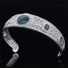 Роскошная Королева Королевский обруч зеленый кристалл тиара Корона со стразами свадебная диадема аксессуары для волос ювелирные изделия невесты головной убор