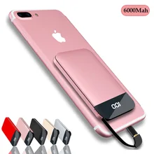 JINXINGCHENG lcd Мини банк питания зарядное устройство для huawei IOS usb type C мобильный портативный внешний 6000 мАч встроенный кабель