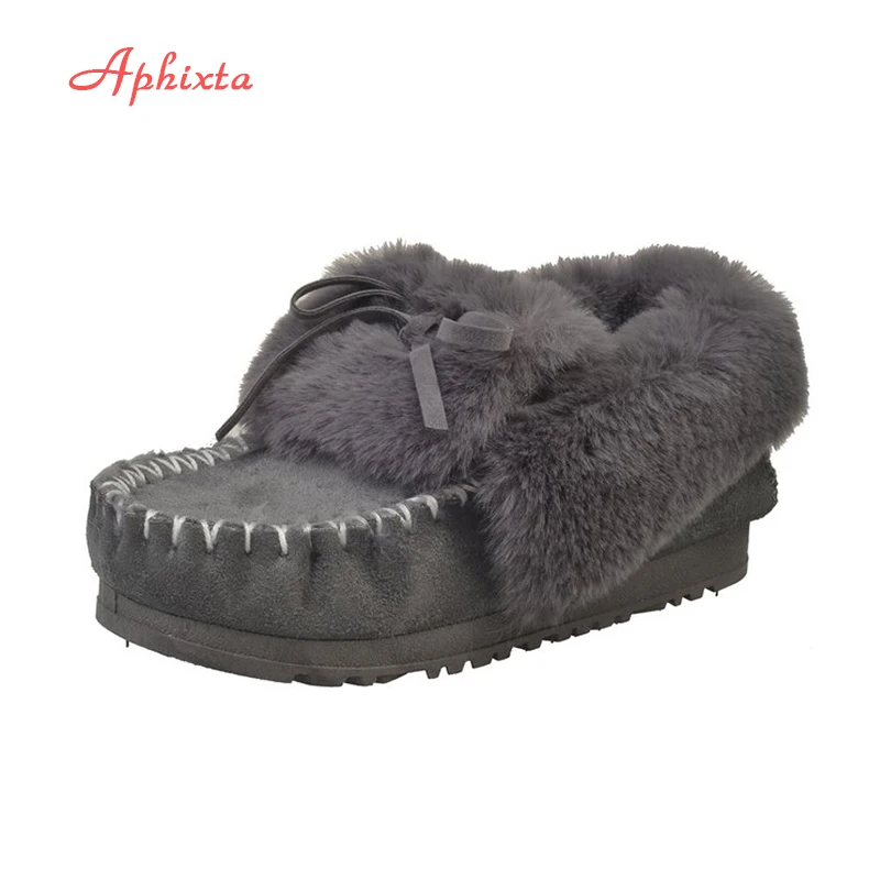 

Aphixta Women Winter Boots Flat With Warm Platform Snow Ankle Boots Women Shoes Round Toe Female Fur Butterfly-knot Botas Mujer