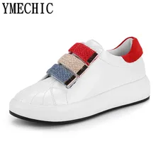YMECHIC Весна Милая Мода белый черный для женщин без каблука Ботинки, крючок, петля повседневное женские лоферы плюс размеры туфли без каблуков